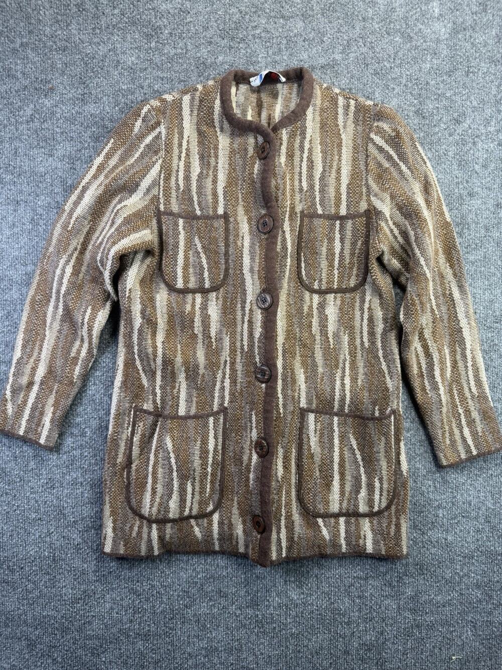 VTG 50’s Jean Desses Made In Paris Dress Tunic Sweater Knit Sz XS/S Brown Button